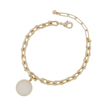 Load image into Gallery viewer, Gold Link Chain Bracelet with Stone Circle Drop
