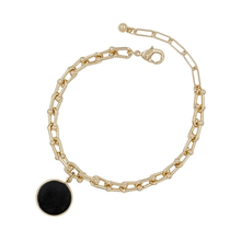 Load image into Gallery viewer, Gold Link Chain Bracelet with Stone Circle Drop
