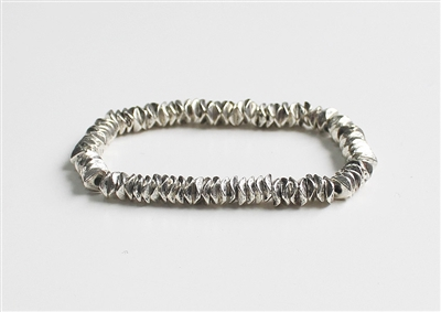 Hammered Silver Beaded Stretch Bracelet