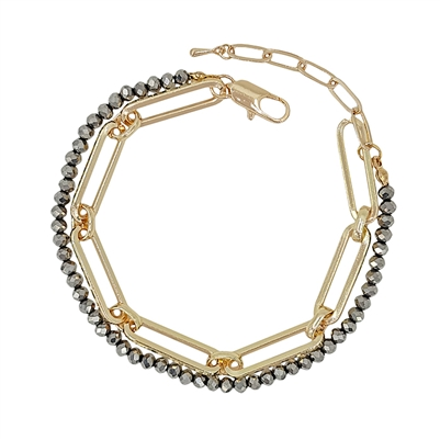 Grey Crystal and Gold Chain Bracelet