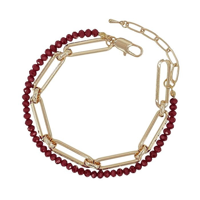 Maroon Crystal and Gold Chain Bracelet